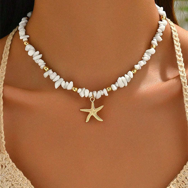 Irregular Pebble Clavicle Necklace With A Starfish Design